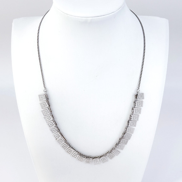 Vintage Sterling Silver 925 Greek Key Design Necklace 17.75" - Picture 3 of 10